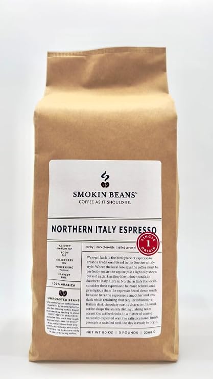 5-Pound Northern Italy Espresso, Unroasted Green Coffee Beans, Fresh Current Crop Specialty Grade, Roast the Beans Yourself at Home on Your Roasting Equipment Prior to Using for Brewing Coffee