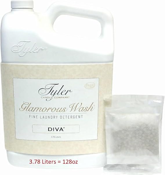 Tyler Candle il Company, Diva Gallon Wash Laundry Detergent, 128 Fl oz (Pack of 1) /w Dryer Sachet Single Pouch xl
