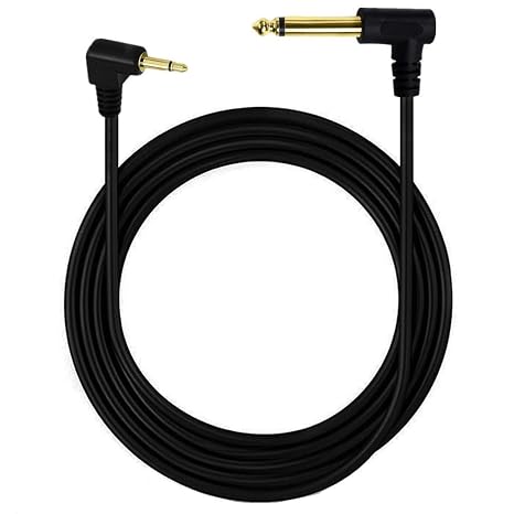 6.35mm to 3.5mm Audio Cable, 90 Degree Angle 1/4 Mono Male to 1/8 Male TS Plug Adapter for Amplifiers, Guitar, Piano, Speaker, Home Theater Devices, or Mixing Console -6Ft/1.8M