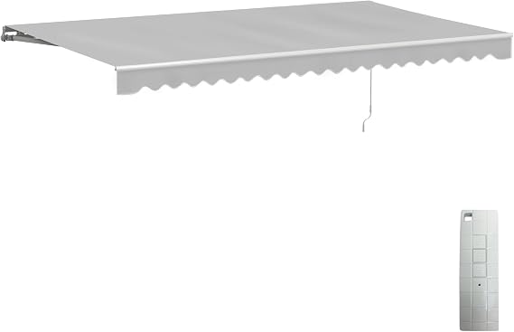 ALEKO Electric Patio Awning Caribbean White Frame 20x10 Silver Gray | Retractable sunshade for decks and balconies, remote-controlled extension, water-resistant fabric, rust-free aluminum frame