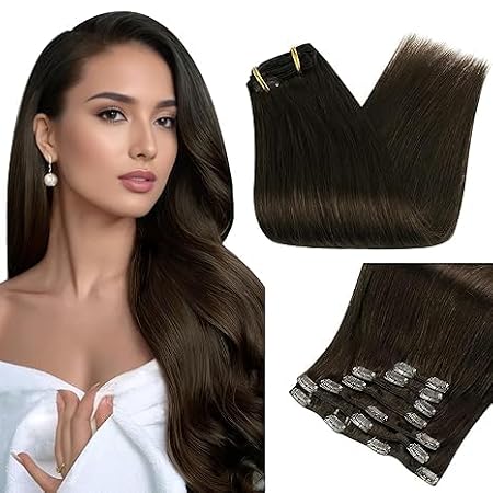 Full Shine Total 2 Packs 22 Inch & 28 Inch Dark Brown Clip in Hair Extensions 7pcs