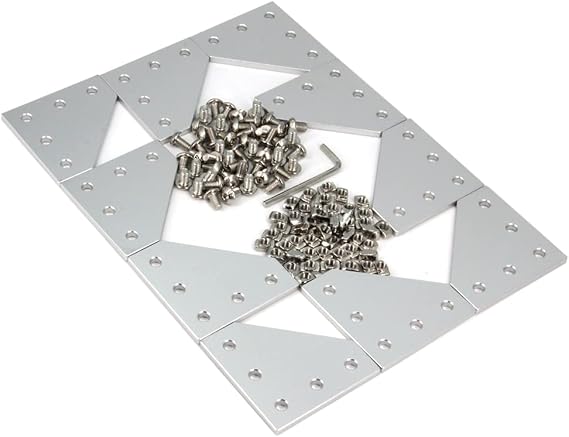 10PCS/Kit Silver L Shape Corner Bracket Plate with 50PCS Screws and 50PCS T-Nuts,5-Hole 90 Degree Joint Board Plate for 2020Series Aluminum Profile 3D Printer Frame (10PCS Silver-L with Nut)