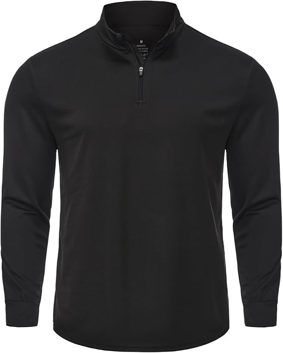 Mens Quarter Zip Pullover Top Quick Dry Long Sleeve Mock Neck Active Workout Tee Shirts