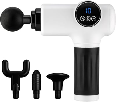 SPA SCIENCES - SmartGun Elite Therapeutic Deep Tissue Percussion Massager for Muscle Soreness - with Interchangeable Heads, 10 Intensity Levels and Smart Comfort Pulse USB Rechargeable