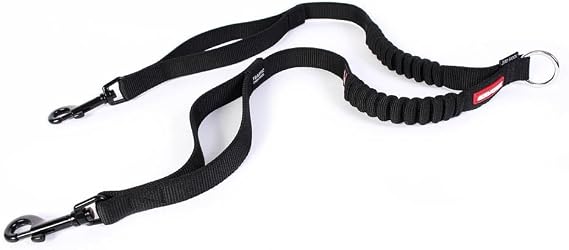 EzyDog Zero Shock Coupler Bungee Dog Leash - Walk Two Dogs with Ease and Comfort - Two Traffic Handles and Super Strength Metal Attachment Points for Control and Safety - No Tangle (24, Black)