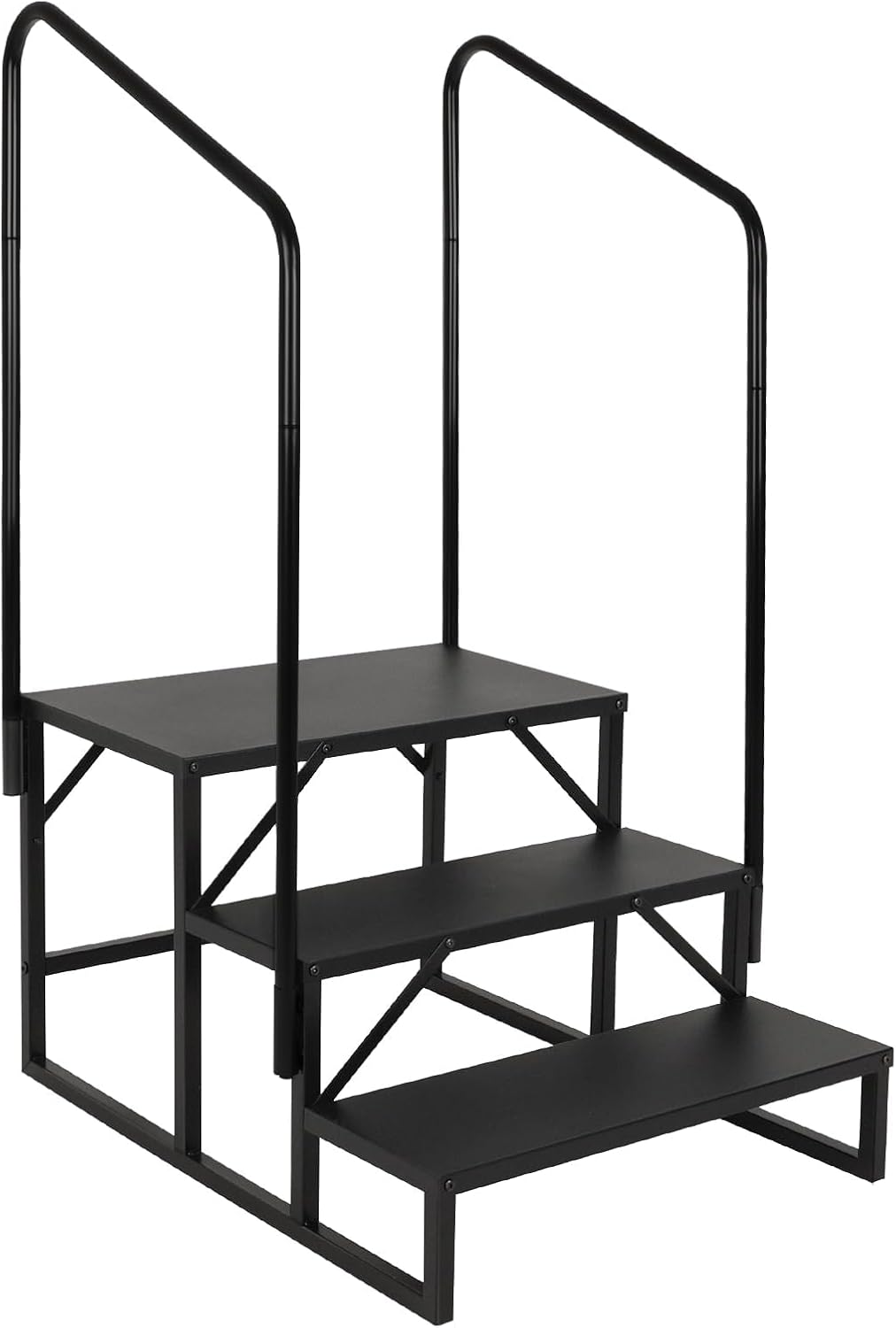 LUCKUP 3-Tier RV Stair with Handrail Anti-Slip Hot Tub Step Portable Mobile Home Stair for RV Travel Trailer Camper Outdoor Black