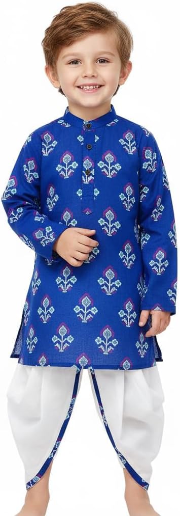 Chandrakala Kids Kurta Dhoti Set for Boys Indian Printed Ethnic Wear(KK122-P)