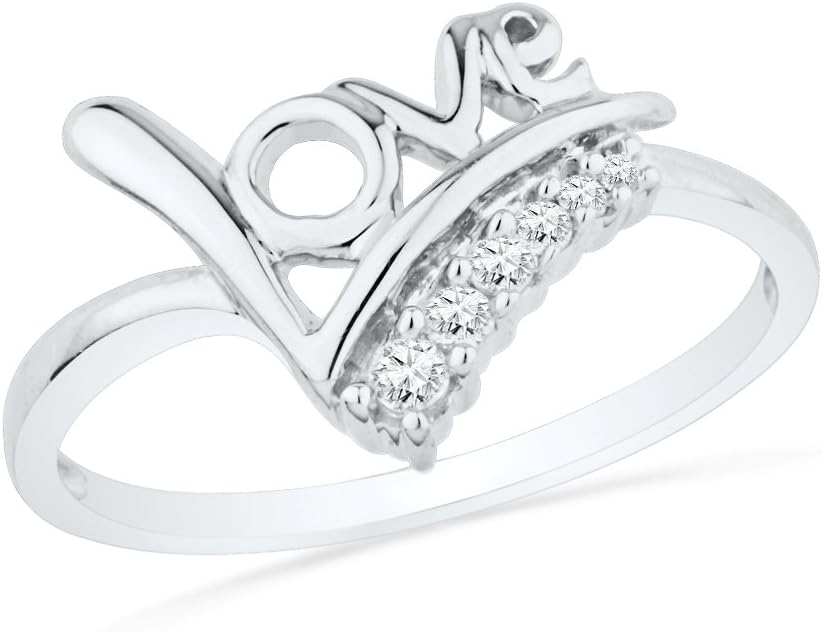 10KT White Gold Round Diamond Love Fashion Ring (1/10 cttw)
