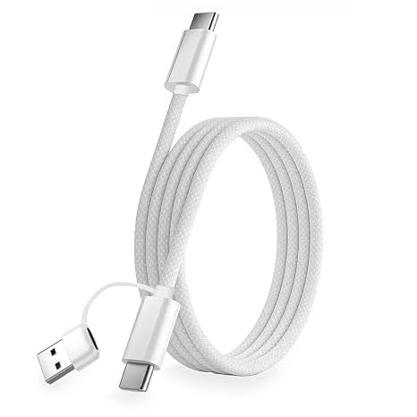 2-in-1 USB A to USB C Charger Cord 60W Fast Charging Braided Cable for iPhone 17/16/15 Series Pro Max/Air, iPad, MacBook, Samsung Galaxy, AirPods 3FT