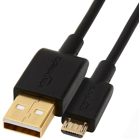 Amazon Basics USB-A to Micro USB Charging Cable, 480Mbps Data Transfer Speed, Gold-Plated Plugs, Compatible with Android Phones and Tablets, 6 Foot, Black
