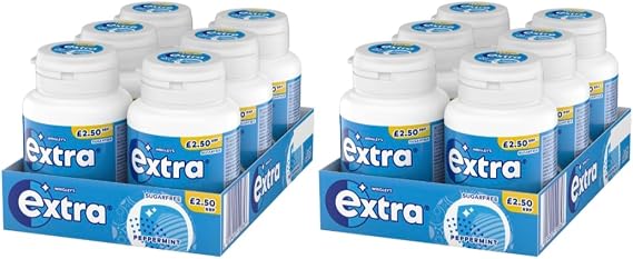 Extra Peppermint Chewing Gum, 2 Cases with 6 Packs of 46 Pieces Each