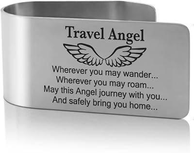 XQLZY Travel Angel Wherever You May Wander Engraved Stainless Steel Car Visor Clip, Funny Angel Safe Travels Driving Gifts for Family Friend Driver Women Men, New Driver Gifts