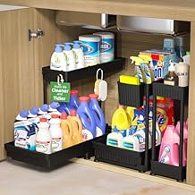 Sevenblue 3 Pack Multi-Purpose Pull-Out Storage Organizers, 2-Tier L-Shaped Under Sink/Cabinet Organizers and Storage for Bathroom & Kitchen, (Black, 12.85 Inches)