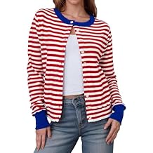 Glamaker Women's Striped Fall Cardigan Sweater Cropped Button Down Knit Long Sleeve Crewneck Fashion Cardigans