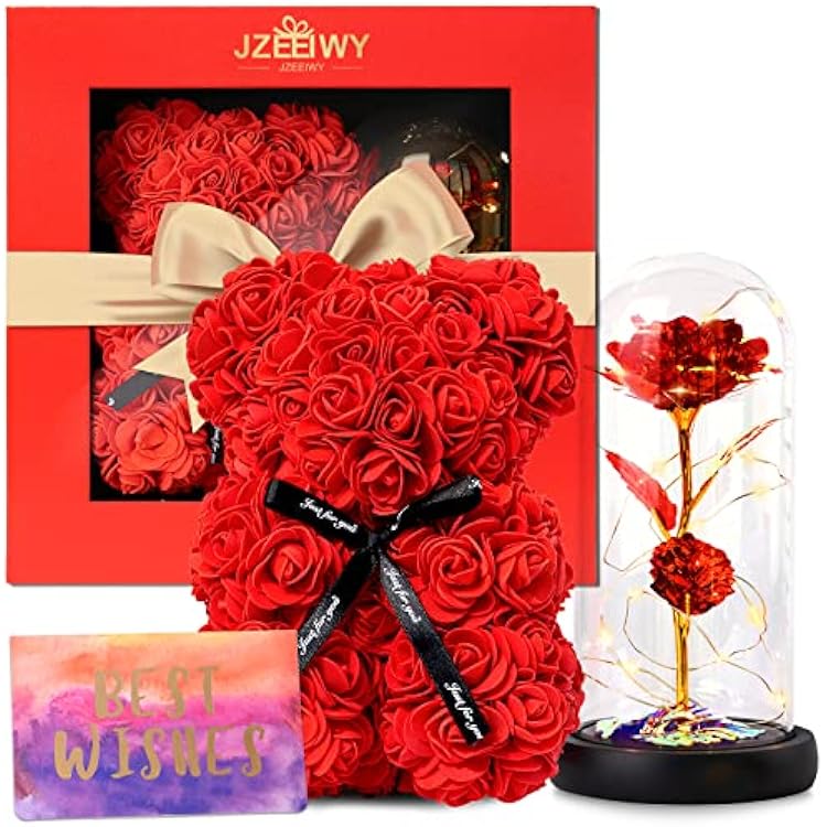 Flower Rose Bear for Mom,Perfect Birthday Romantic Gift for Wife Daughter Girlfriend Friend Her,Light up Rose in Glass Dome for Birthday Anniversary Mothers Day Valentines Day