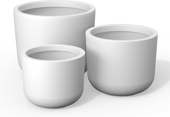 Kante Set of 3 White Concrete Capsule Round Planters for Modern Home