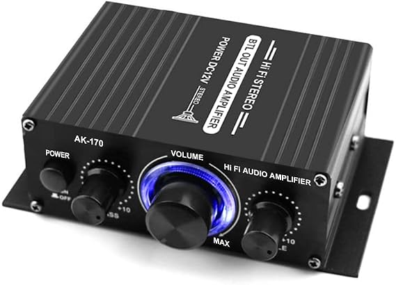 Power Amplifier, AK170 12V Mini Audio Power Amplifier Digital Audio Receiver AMP Dual Channel 20W+20W Bass Treble Control for Car Home Use