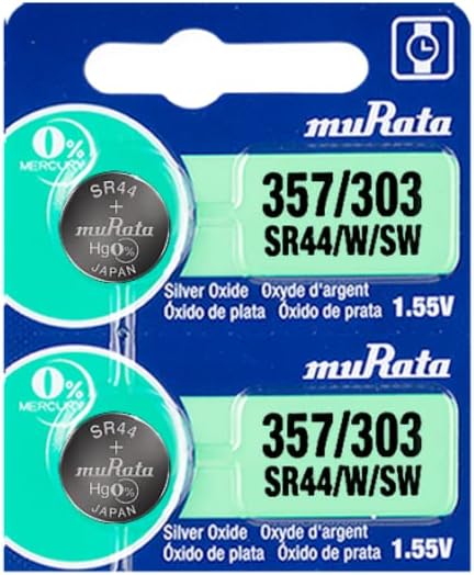 Murata 357/303 SR44/W/SW Battery 1.55V Silver Oxide Watch Button Cell - Replaces Sony 357/303 (2 Batteries)