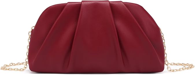 Dreubea Women's Fashion Cloud Shape Evening Bag Charming Fold Leather Clutch Handbag with Chain