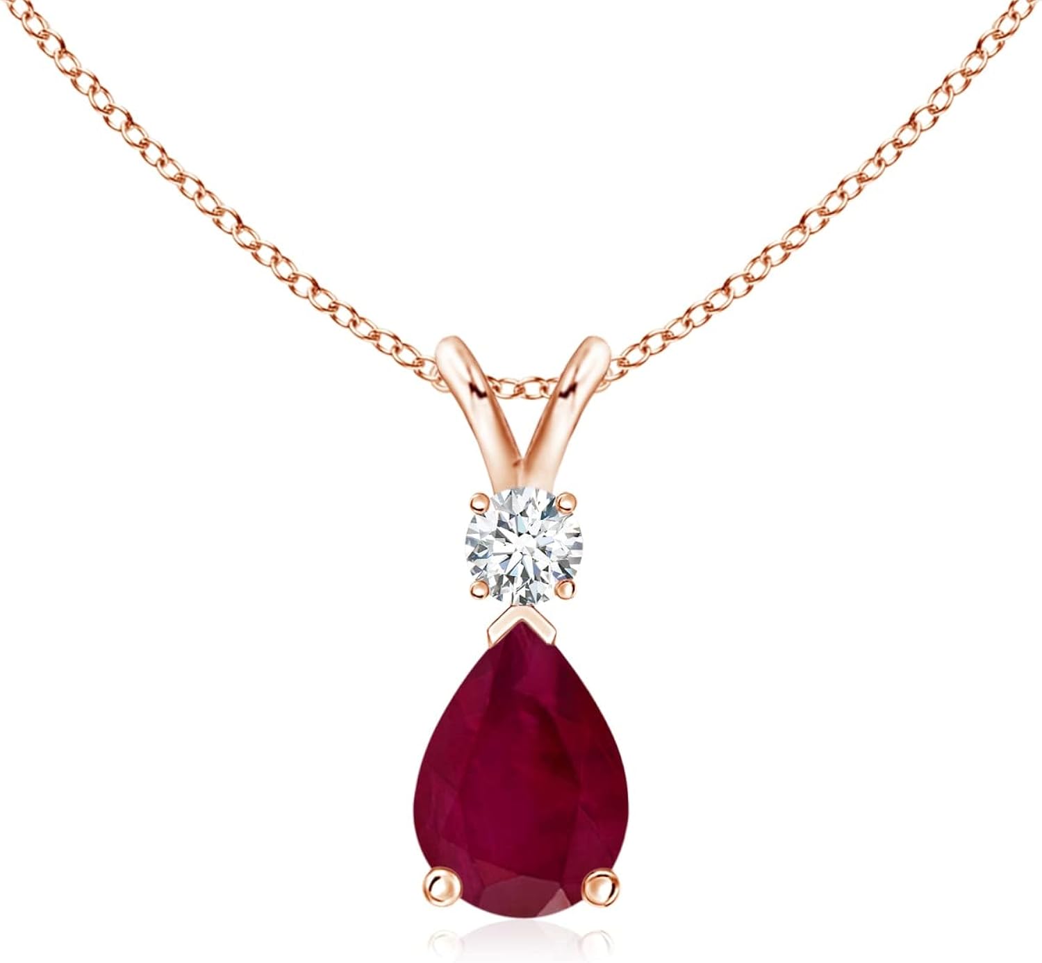 ANGARA Natural Ruby Teardrop Pendant Necklace with Diamond in Sterling Silver14K Solid Gold for Women, Girls with 18" Chain | July Birthstone Jewelry Gift for Her | Wedding Anniversary