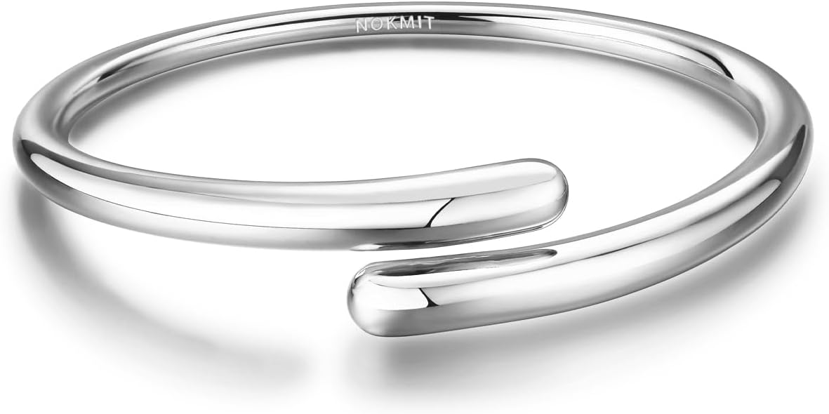 NOKMIT 14K Gold Filled Cuff Bnagle Bracelets for Women Bypass Teardrop Adjustable Wrap Open Bracelet Simple Minimalist Statement Stackable Bracelets High Polished Smooth Gold Silver Tone
