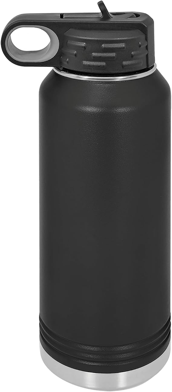 Polar Camel 32 oz Stainless Steel Water Bottle with Flip Top Lid and Straw (Black)