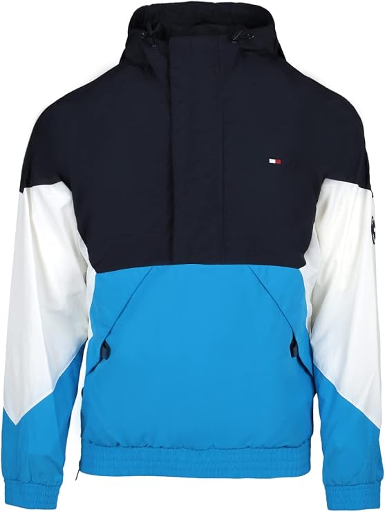 Tommy Hilfiger Men's Retro Lightweight Taslan Hooded Popover Water Resistant Windbreaker Jacket