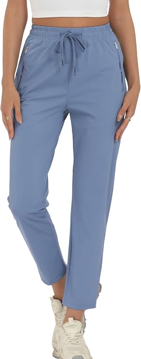 Surenow Womens Active Pants Stretch Breathable Casual Pants with Zip Pocket Lightweight Running Athletic Sweatpants for Women