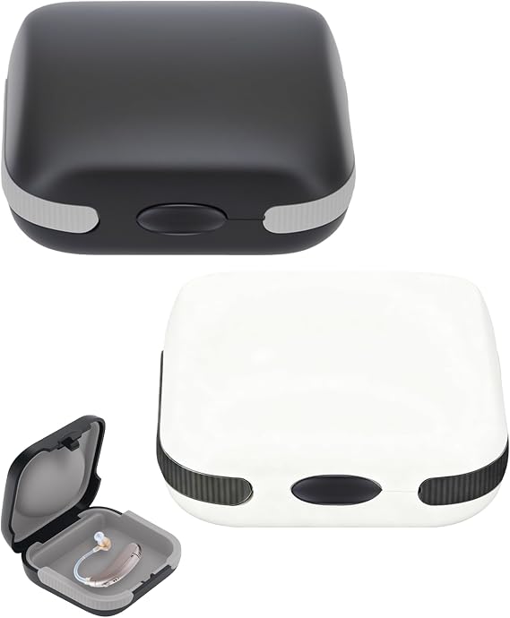 Bettinay 65x65mm Hearing Aid Case, 2 Pcs Portable Waterproof Hearing Aid Storage Cases Built in High Elastic Silicone Air Cushion Ball for for Hearing Aids, Earphone