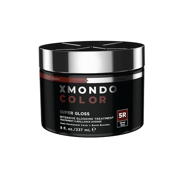 XMONDO Color Depositing Mask & Glossing Treatment, Deep Red, 8 Fl Oz | 5R Shade, Semi-Permanent Hair Dye, Infused with Bond Booster & Lusterhance Technology for High-Gloss Shine, Vegan Formula