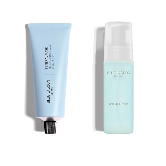 Blue Lagoon Skincare Facial Routine Bundle - Natural Foaming Face Cleanser - Hydrating Overnight Mineral Face Mask - 150ml & 75ml