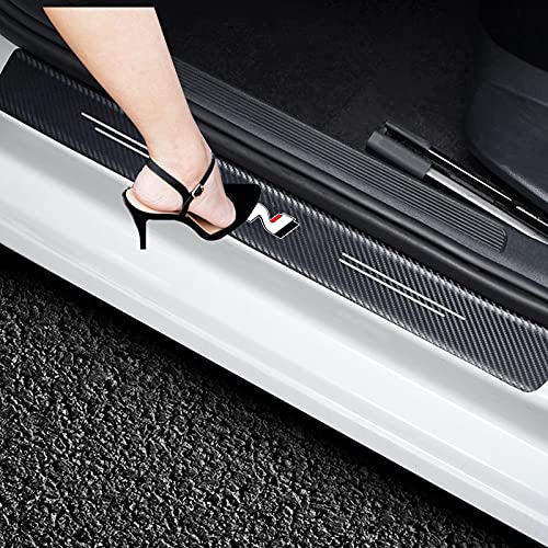 4 Pcs Carbon Fiber Leather Car Door Sill Threshold Stickers Compatible with Hyundai Veloster N Kona N I30 N Tucson N Elantra N I10 N I20 N N