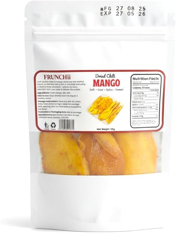 Frunchii Dried Chili Mango, Soft Sweet Spicy Snack, 50g