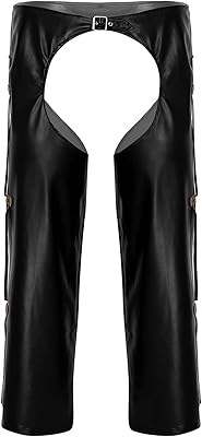 Hedmy Mens Faux Leather Cowboy Costumes Hollow Out Motorcycle Chaps Buckled Long Pants Trousers