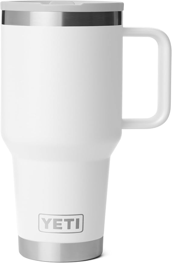 YETI Rambler 30 oz Travel Mug with Flip Straw Lid Stainless Steel, Vacuum Insulated, Leakproof, Cup Holder Friendly, White