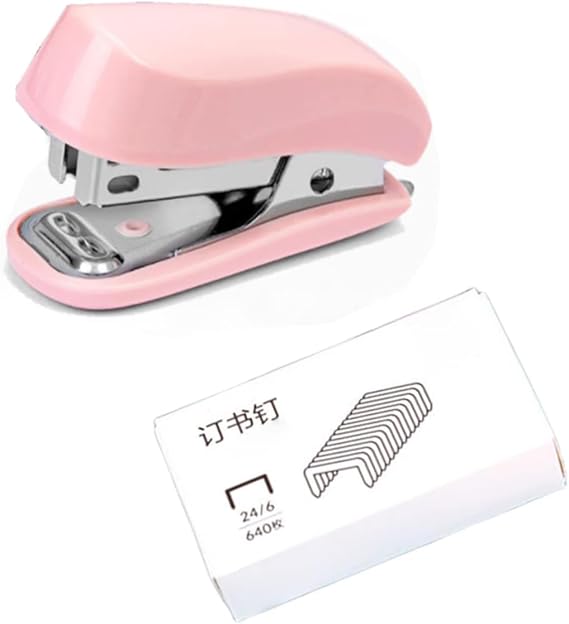 Pink Mini Stapler Hand Stapler with Staple Remover and 1 Box Staples,Cute Stationery for Students and Office Use Desk Staplers