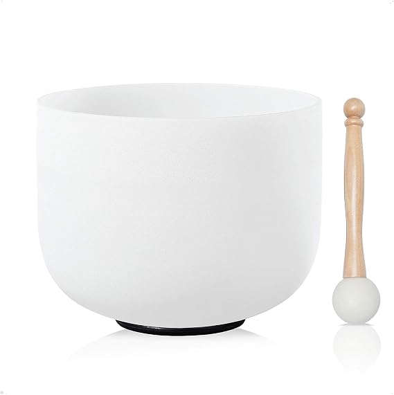 CVNC Crystal Singing Bowl White 8 Inch D Note 432HZ Naval Chakra