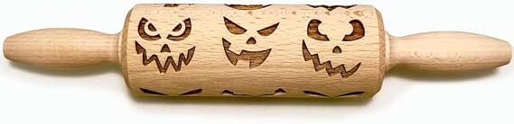 Rolling Pin Embossed with Scary Faces Halloween Pattern for Baking Engraved Cookies (Small)