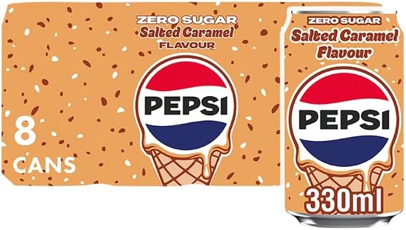Pepsi Soft Drink | Classic Cola Refreshment for Every Occasion (Pepsi Zero Sugar Salted Caramel Flavour 8 x 330ml)
