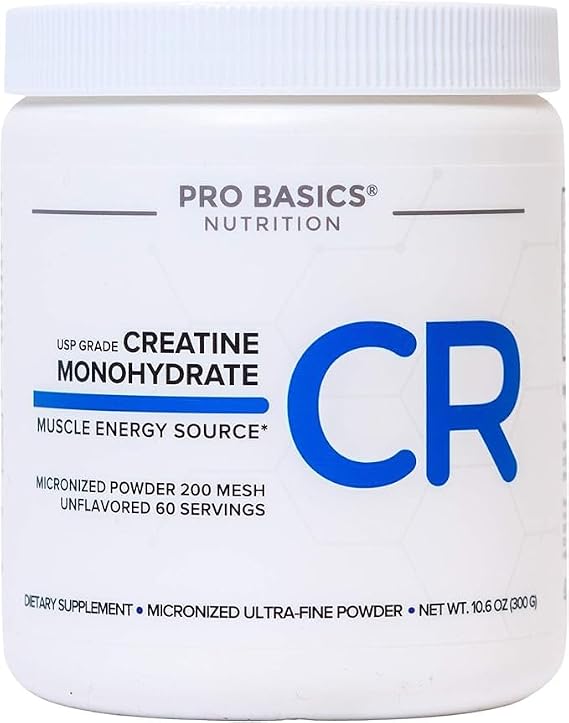 Pro Basics Micronized Creatine Monohydrate Powder 10.6oz. Unflavored. Pure Non Grainy Dissolve Easily No Additives Vegan & Keto. 60 Servings 5000mg 5g per Scoop. Take Pre or Post Workout