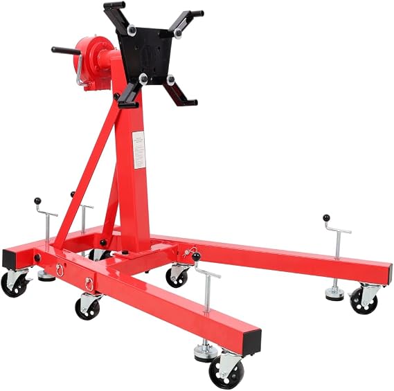 Folding Engine Stand, Geared Rotating Head, 360 Adjustable Mounting Head, 1500lbs, Red