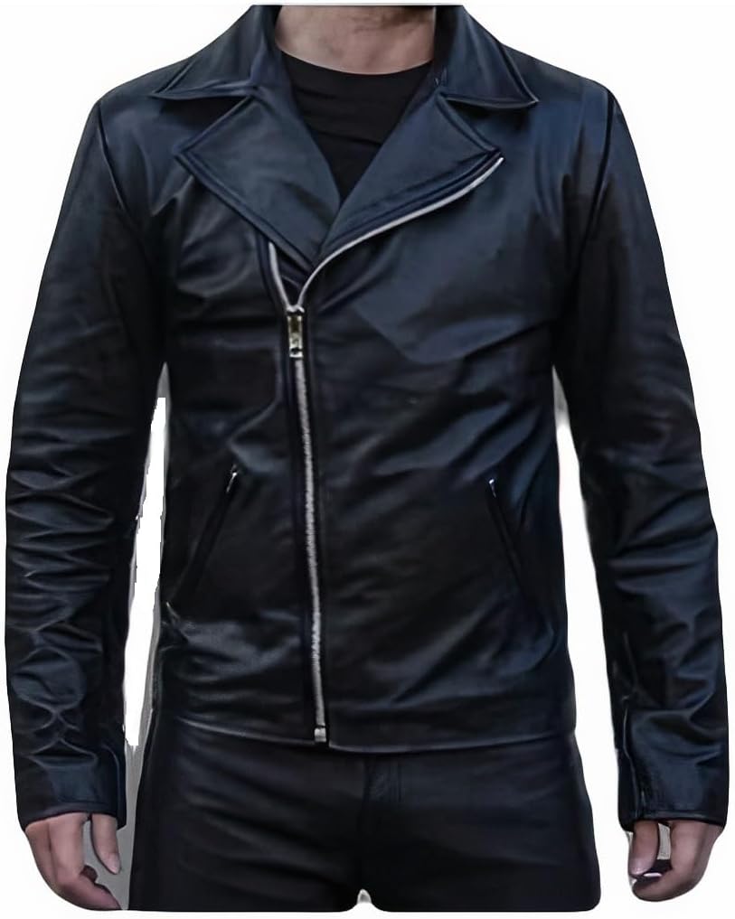 Mens Rider Ghost Black Vintage Motorcycle Leather Jacket - Straight Fit Black Riding Zipper Jacket For Men