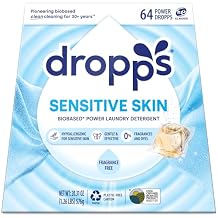 Dropps Sensitive Skin Laundry Detergent Pods, Unscented (64 Ct) - Hypoallergenic & Dermatologist Tested | Free & Clear | Laundry Pods for Sensitive Skin | Clean Ingredients | Plastic Free Packaging