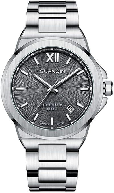 GUANQIN Vintage Men Calendar Luminous Japanese Automatic Self-Wind Mechanical Wrist Watch Sapphire Crystal Mirror Business Waterproof Clock Man Stylish Stainless Steel Wristwatch