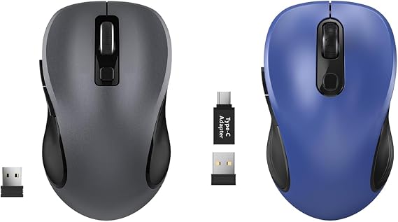 WisFox 2 Pack 2.4G Wireless Mouse for Laptop, Ergonomic Computer Mouse (Grey and Blue)