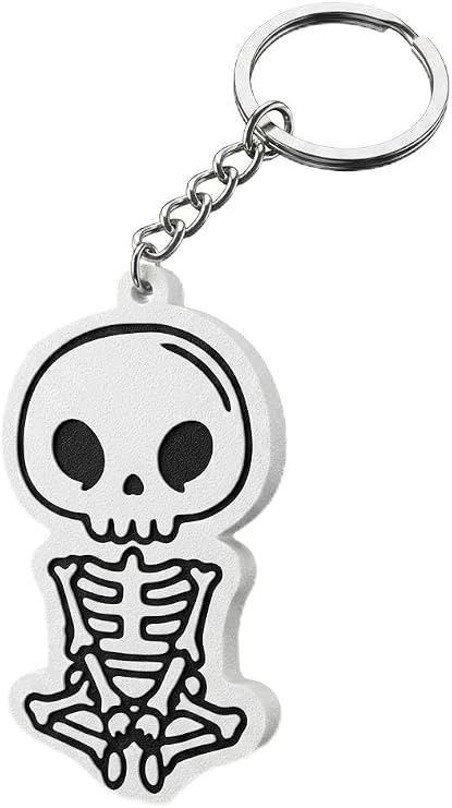 Cute Skeleton Keychain Ornament - Spooky Pop Art Icon Black White Bag Charm 043