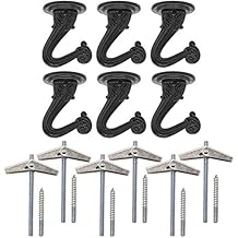 Deloky 6 Sets Brass Ceiling Hook -Metal Heavy Duty Swag Ceiling Hooks with Hardware and Toggle Wings for Hanging Plants, Chandeliers Ceiling Installation Cavity Wall Fixing (Black)