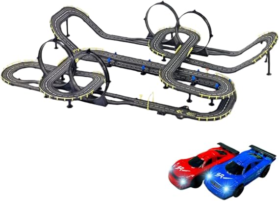 Remote Control Mini 4WD Car Truck and Slot Racing Circuit Set, Dual Car, Best Birthday and Holiday Gift for Parents and Kids 21.2mElectric Remote + 2 Cars + 10 Brushes