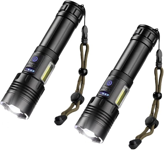 2-Pack Rechargeable 900,000 Lumens Flashlights with Cob Work Light, 7 Modes for Outdoor and Emergency Use