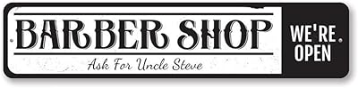 Barber Shop Sign, Were Open Sign, Custom Hairstylist Sign, Hairdresser Barber Name Aluminum Decor - 6 x 24